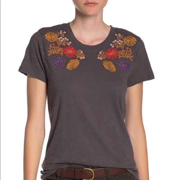 Lucky Brand Floral Embroidered Chest Tee - Picture 1 of 12